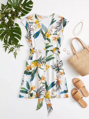 Dex White Tropical Midi Dress